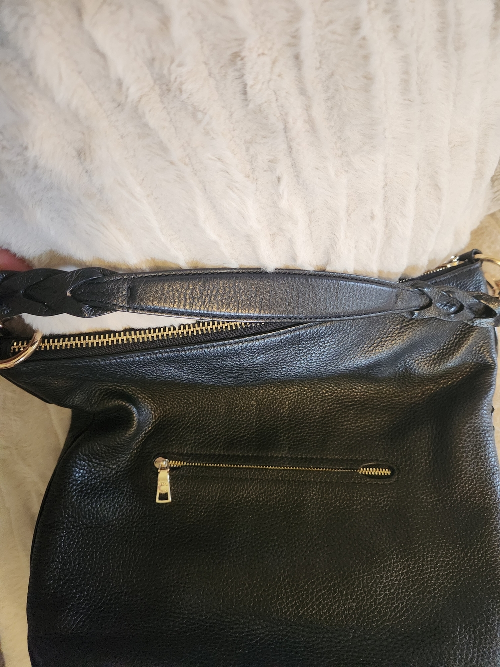 Coach Black Pebbled Leather Shoulder Bag with Gold Accents - Picture 3 of 4